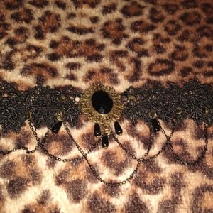 Steampunk Rhinestone And Lace Choker